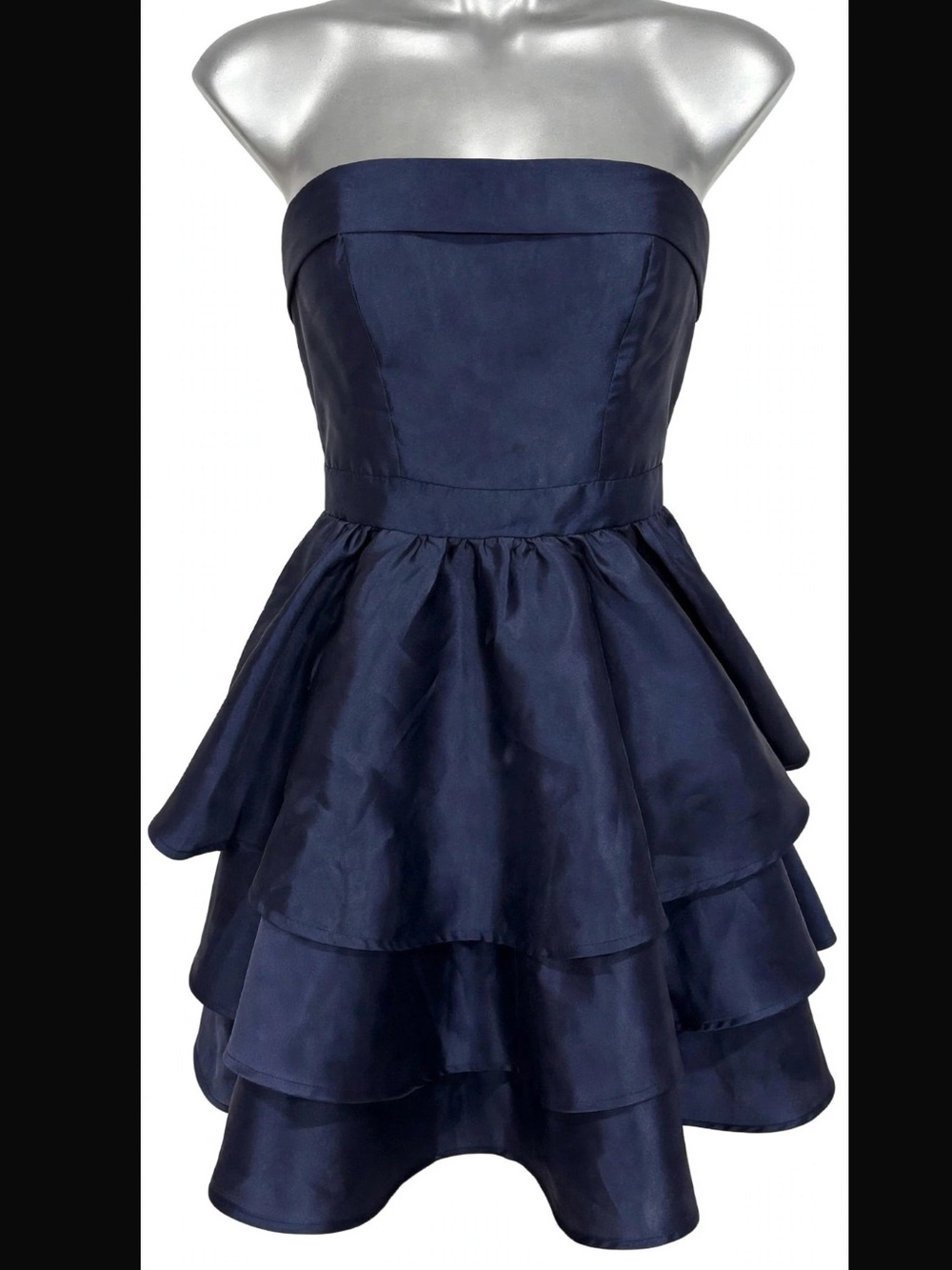 B Darlin Navy Blue Party Dress with Ruffled Tiered Skirt